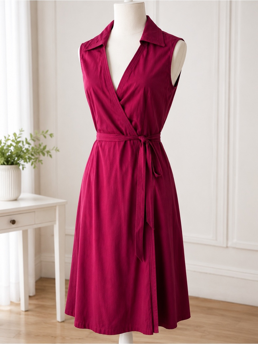 NWT Spiegel Wrap Dress, size 14W, V Neck Midi Dress- wine color